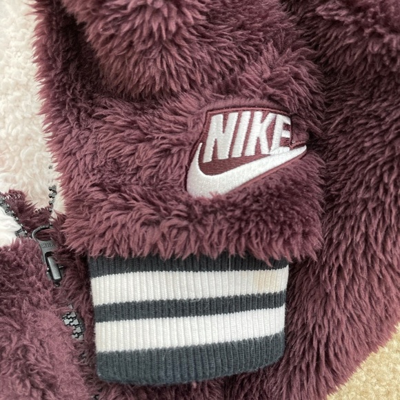 Nike Athletic Sherpa Wolf Teddy Zip Up Long Sleeves Bomber Jacket Size Small - Picture 13 of 16